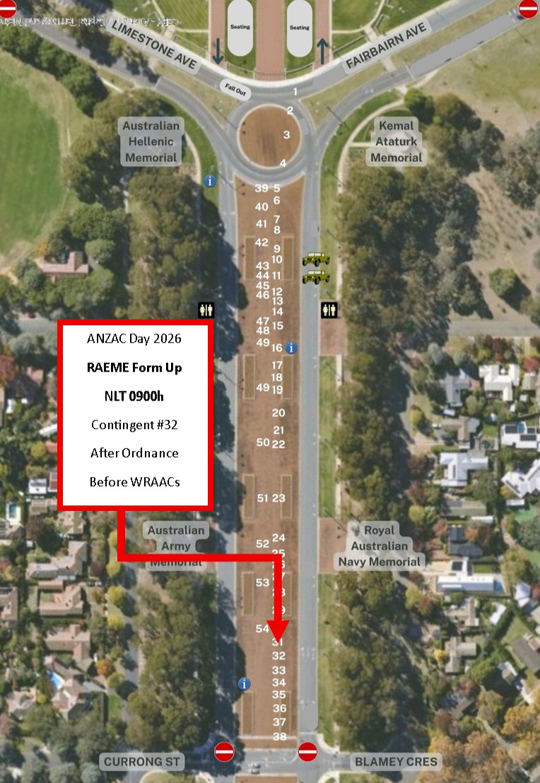 2026 Anzac Day RSL ACT Branch Veterans March RAEME Form Up Map